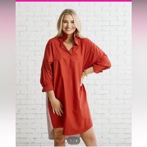 Caryn Lawn Preppy Gameday Back Stripe Dress Burnt Orange